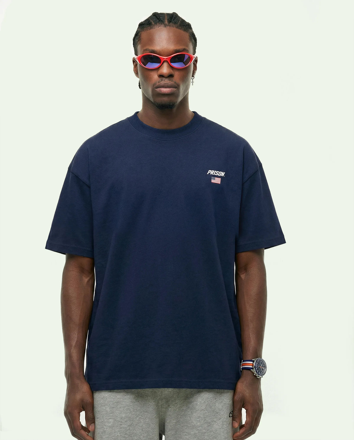 T Shirt Essentials Prison USA Flag Logo Navy