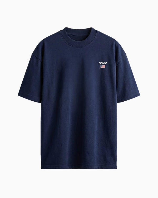 T Shirt Essentials Prison USA Flag Logo Navy