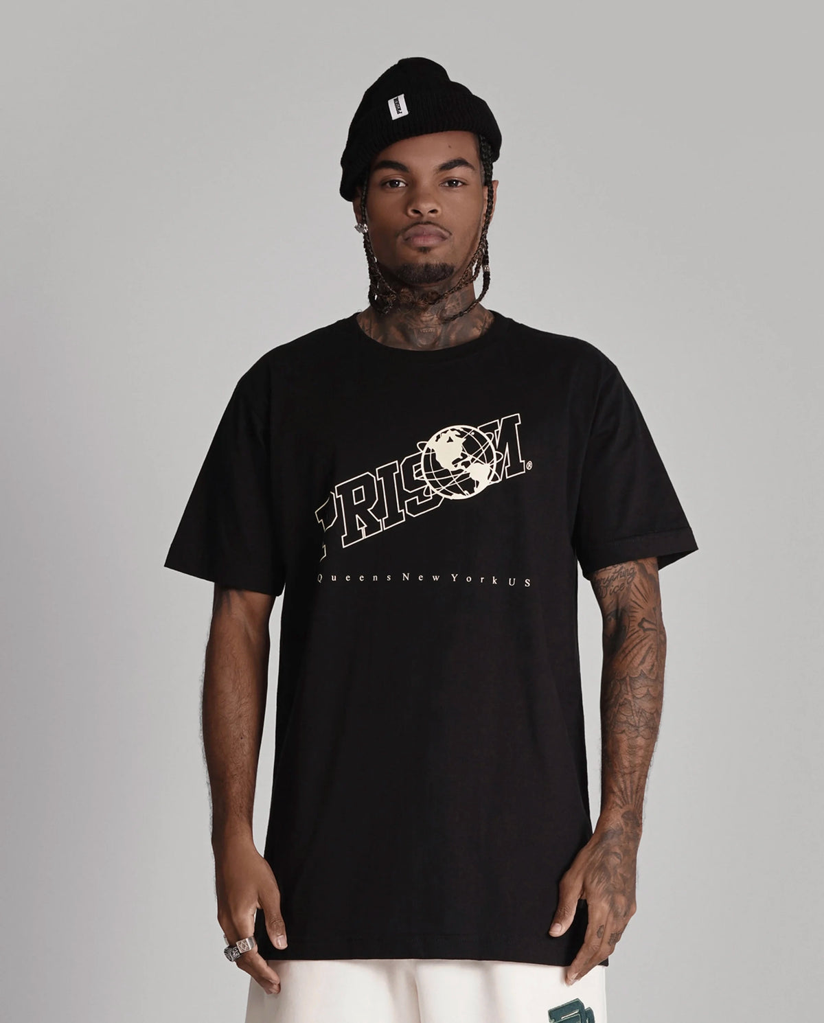 Oversized Graphic T Shirt Prison Globe Logo  Black