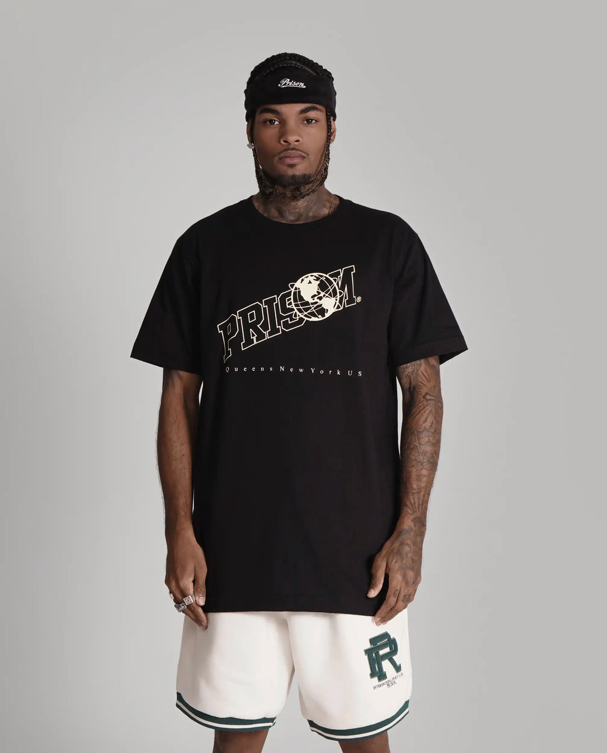 Oversized Graphic T Shirt Prison Globe Logo  Black