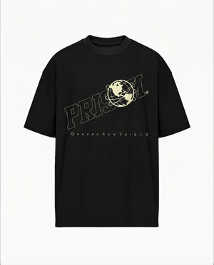 Oversized Graphic T Shirt Prison Globe Logo  Black