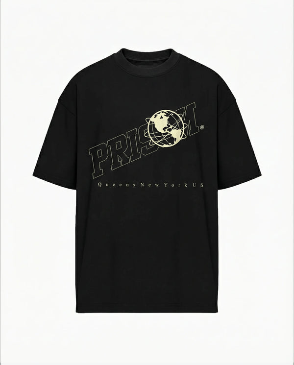 Oversized Graphic T Shirt Prison Globe Logo  Black