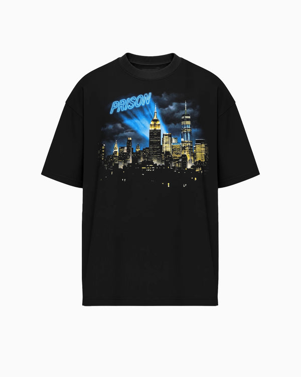 Oversized Graphic T Shirt NYC Skyline Night - Black