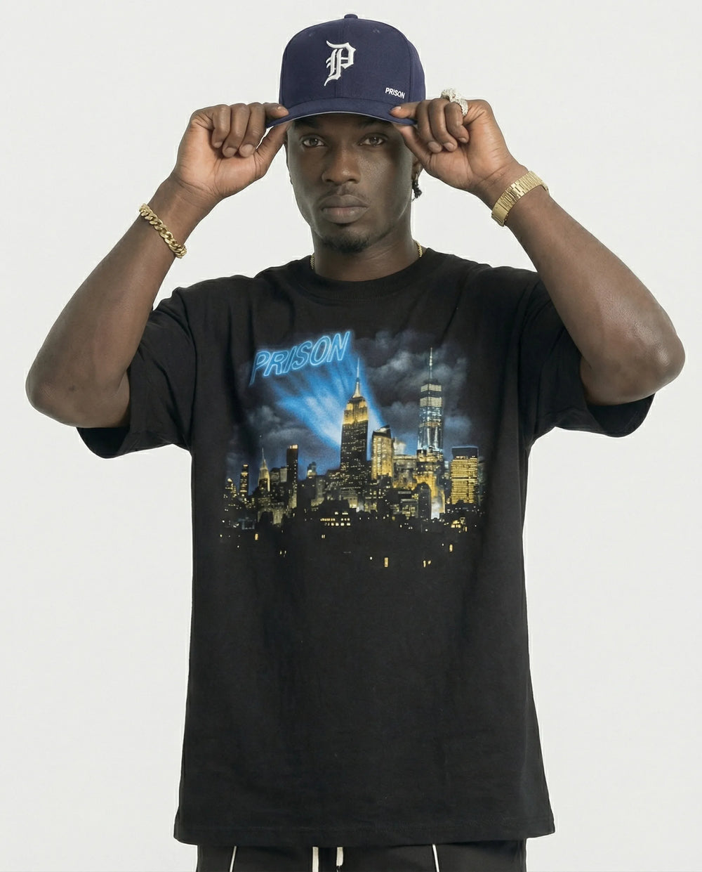 Oversized Graphic T Shirt NYC Skyline Night - Black
