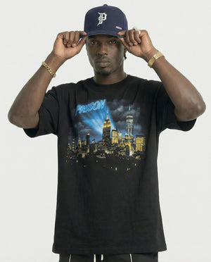 Oversized Graphic T Shirt NYC Skyline Night - Black
