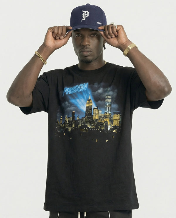 Oversized Graphic T Shirt NYC Skyline Night - Black