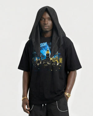 Oversized Graphic T Shirt NYC Skyline Night - Black