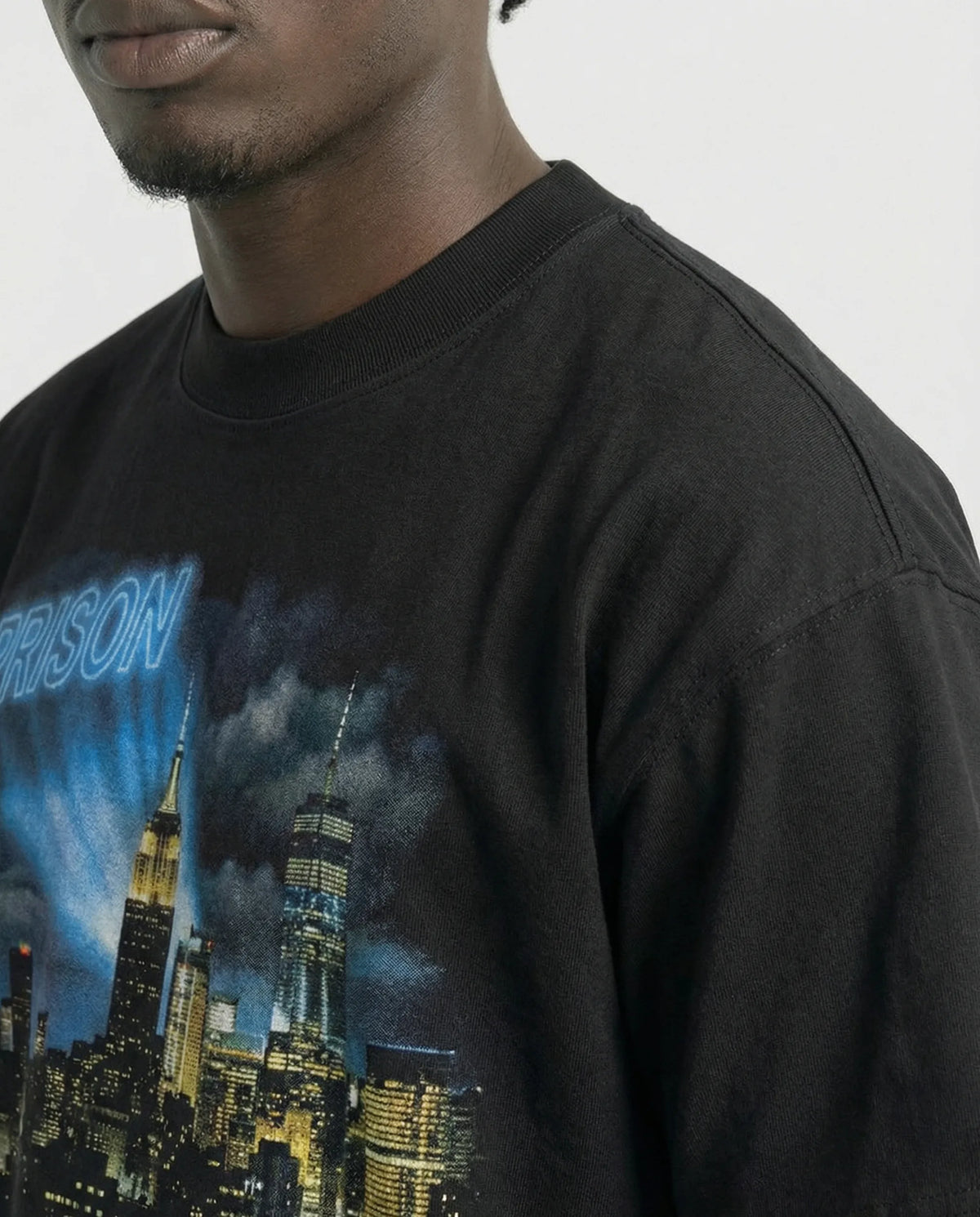 Oversized Graphic T Shirt NYC Skyline Night - Black