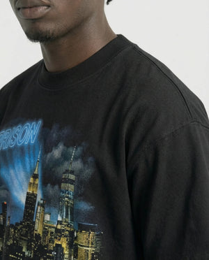 Oversized Graphic T Shirt NYC Skyline Night - Black