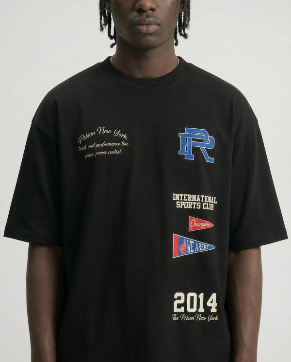 Oversized Graphic T Shirt International Sports Club Black