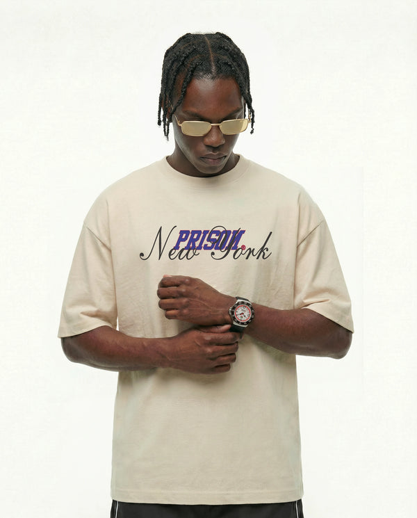 Oversized Graphic T Shirt Prison New York Script