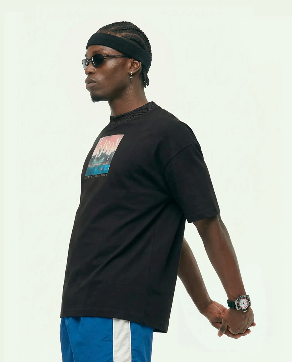 Oversized Graphic Tee | NYC Skyline Frame Black