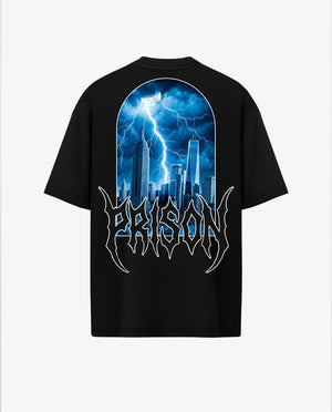 Oversized T Shirt Lightning NYC Skyline Black