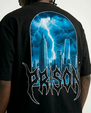 Oversized T Shirt Lightning NYC Skyline Black