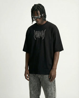 Oversized T Shirt Lightning NYC Skyline Black